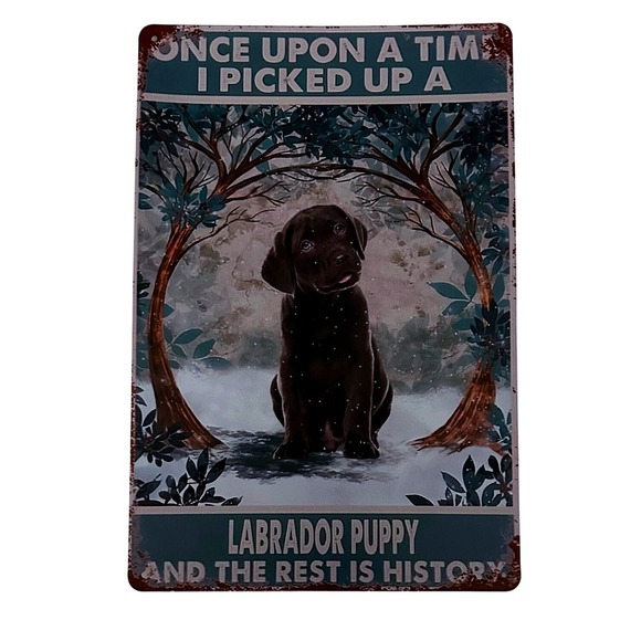 Labrador Puppy Metal Sign Wall Decor Chocolate Lab Dog Art Print - Picture 1 of 4
